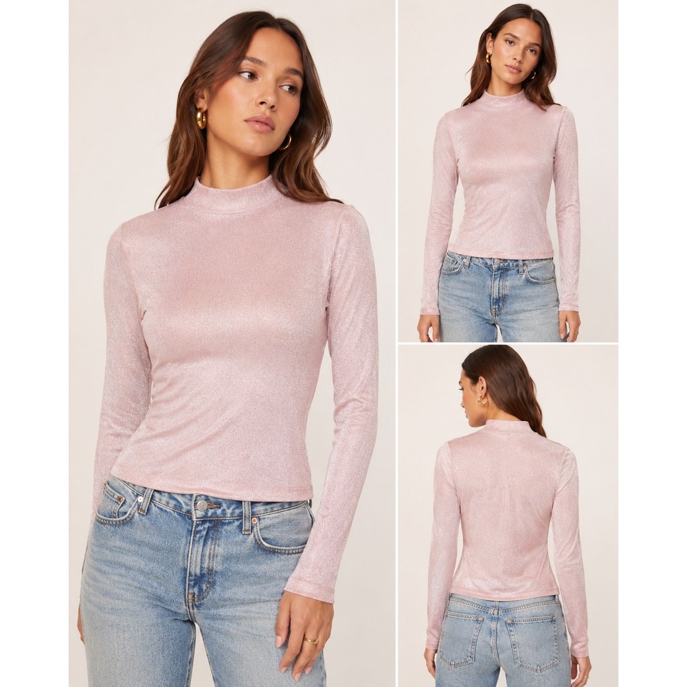 Reformation Womens Pink Long Sleeve Mock Neck Shimmery Bailey Knit Top Size XS